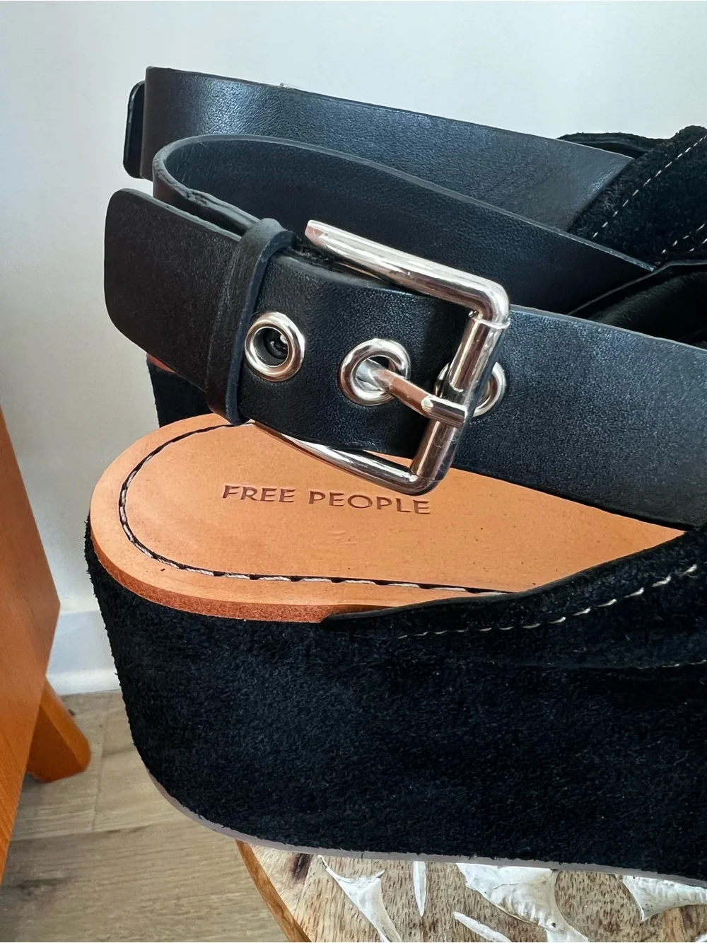 NWOB Free People Beach Black Suede Platform Sandals - Women